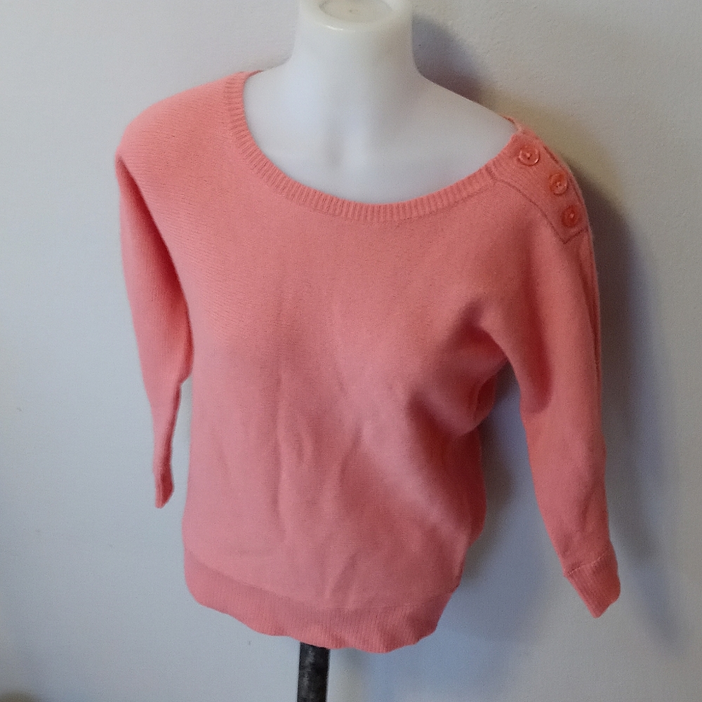 Ann Taylor Coral Scoop Neck Button-Shoulder Sweater